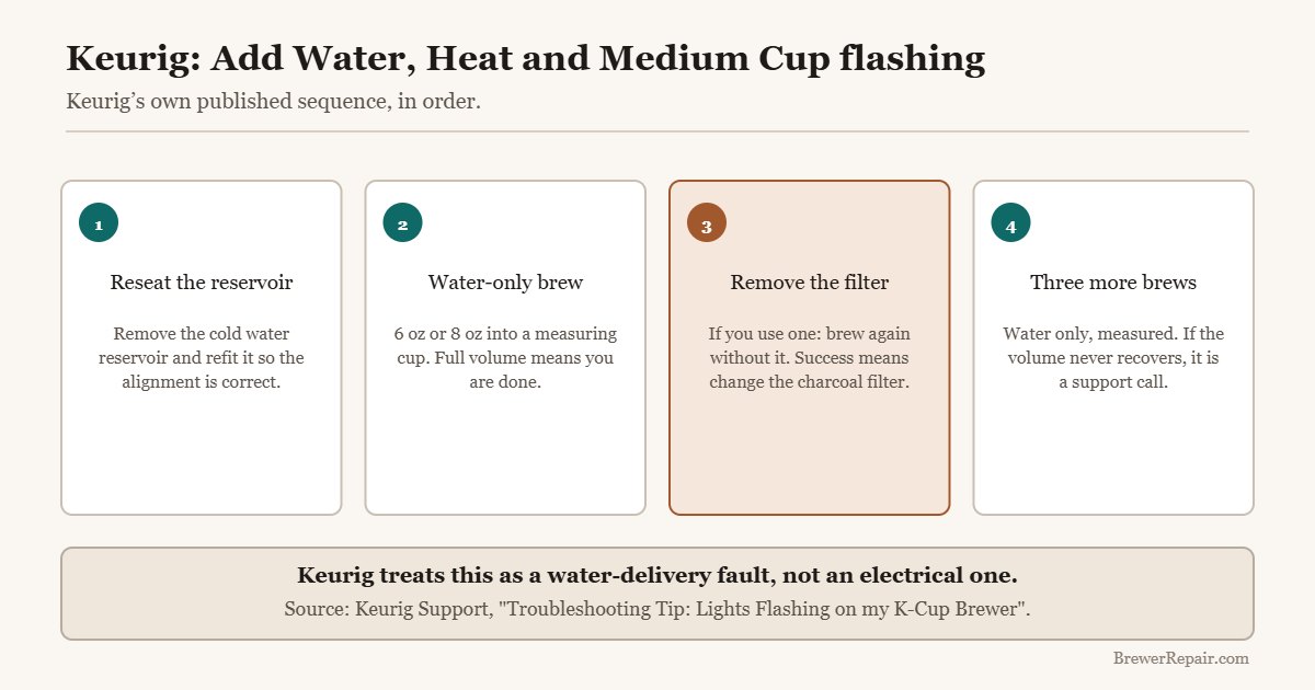Keurig official four-step sequence for flashing brewer lights